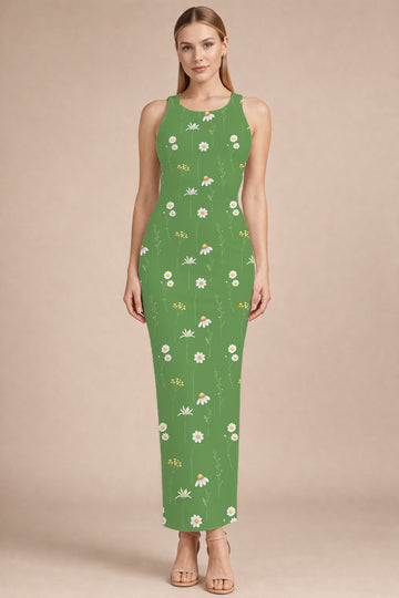 Olive Floral Form-Fitting Bodycon Dress