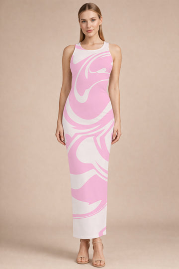Soft Pink Fluid Print Bodycon Dress
