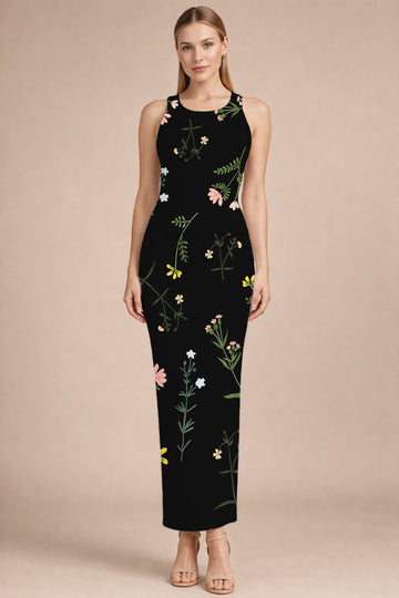 Luxury Noir Garden Sheath Bodycon Dress