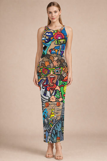 Trippy Illustration Print Bodycon Dress