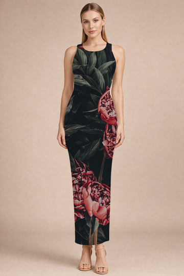 Black & Crimson Floral Bodycon Dress