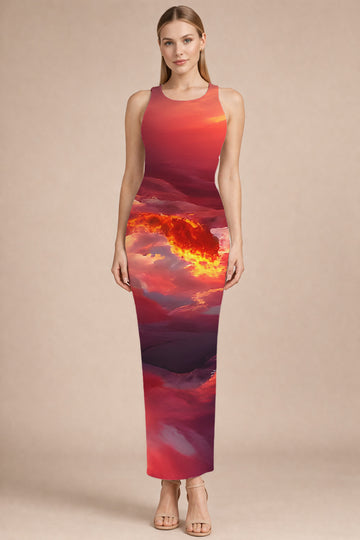 Dramatic Sky Print Bodycon Dress