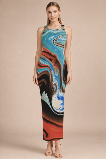 Aqua Earth Tone Swirl Bodycon Dress