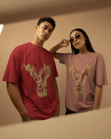 Phoenix Fire Graphic Unisex Oversized T-Shirt - ONYX