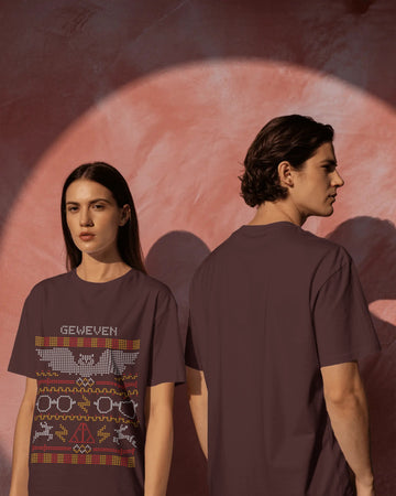 Fair Isle jacquard Print Unisex Oversized T-Shirt - ONYX