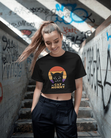 Cat Mommy Black Crop Top